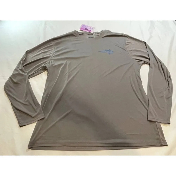 NWT Reel Life Troll Skull Fishing Rods UV Long Sleeve Performance Gray XXL Shirt - Picture 1 of 6